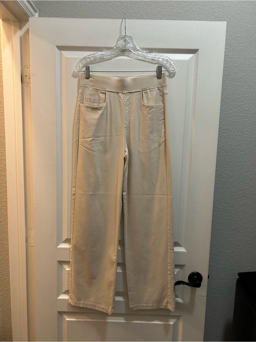 Beige Straight-Leg Casual Pants